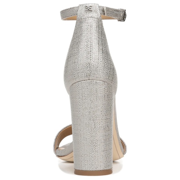 SAM EDELMAN Heels Yaro Ankle Strap Sandal Chunky Heel Metallic Pewter Silver NIB - Picture 10 of 14